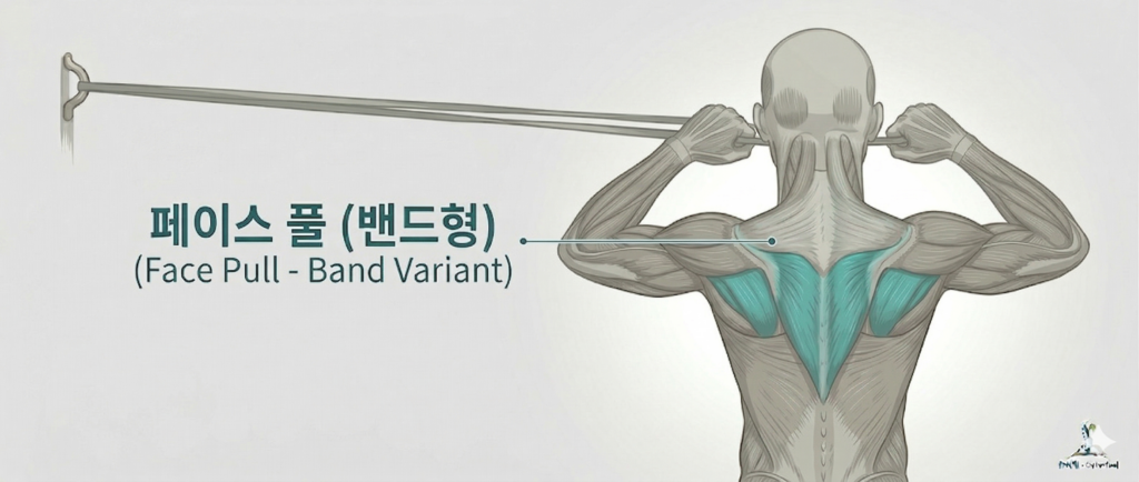 라운드 숄더 교정을 위한 페이스 풀 해부학 동작 일러스트