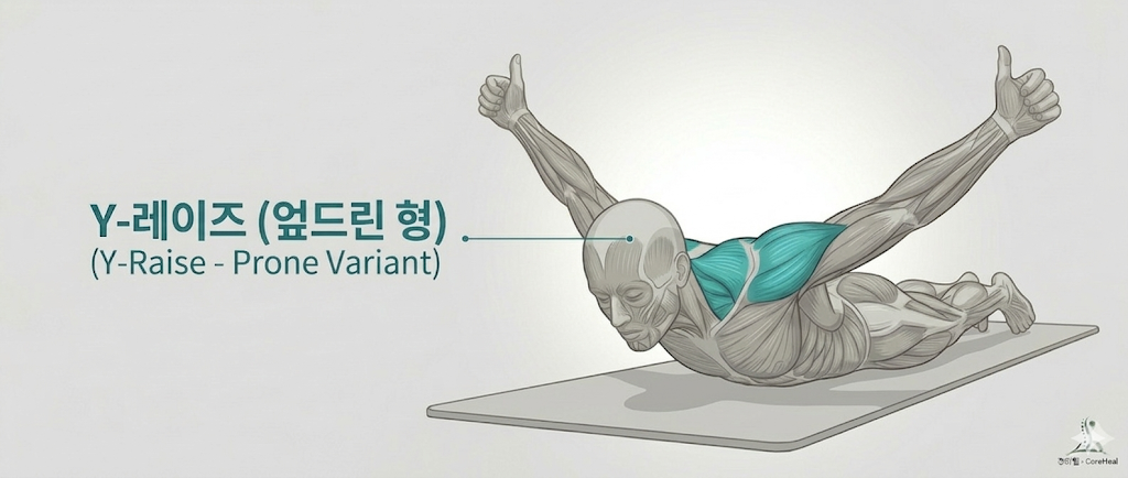 라운드 숄더 교정을 위한 Y-레이즈 해부학 일러스트