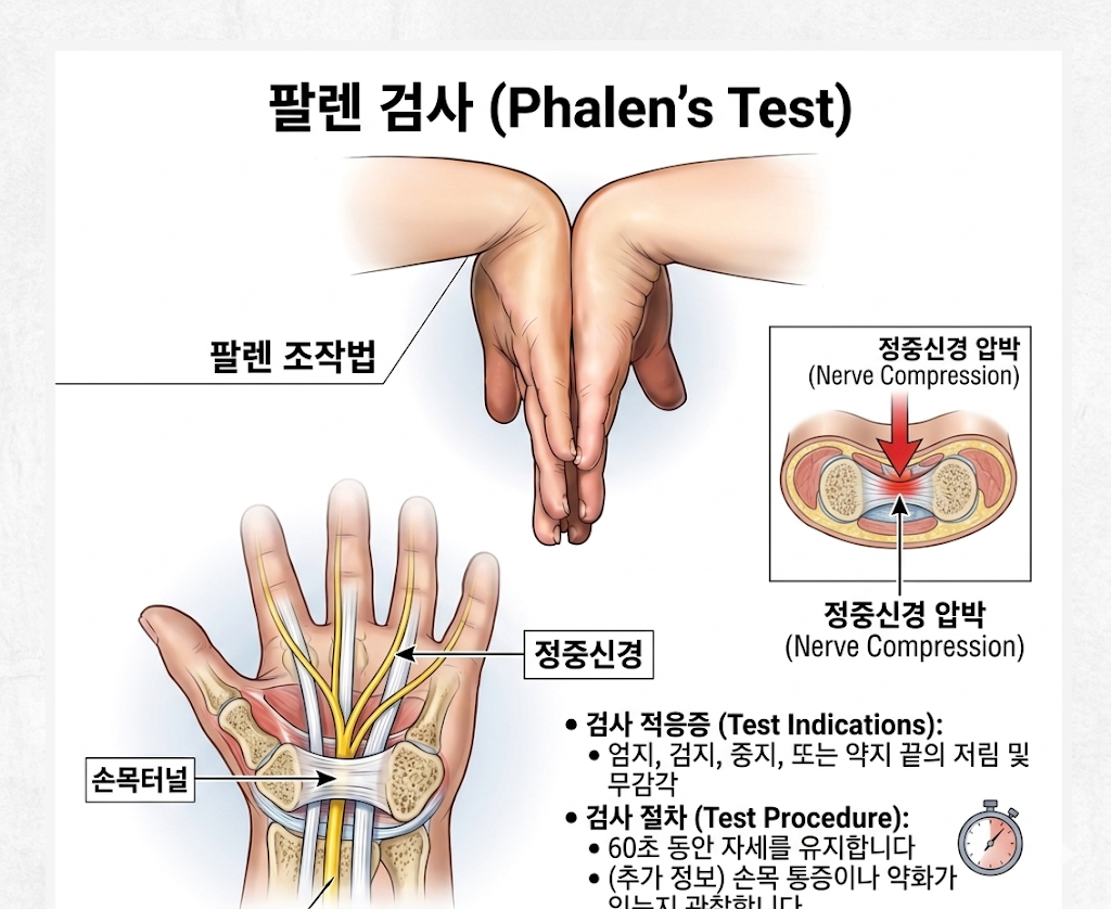 팔렌 검사 정중신경 압박 손목 터널 증후군 손목 통증 손목 저림 테스트
