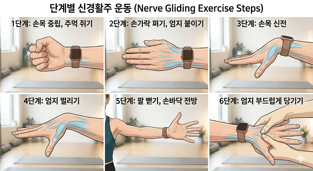 정중 신경 활주 운동 손목 저림 손목 터널 증후군 스트레칭 완화