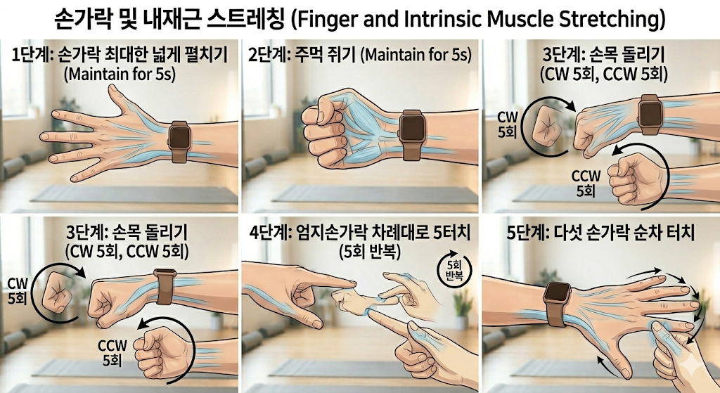손가락 및 내재근 스트레칭 손목 터널 증후군 손목 저림 완화법
