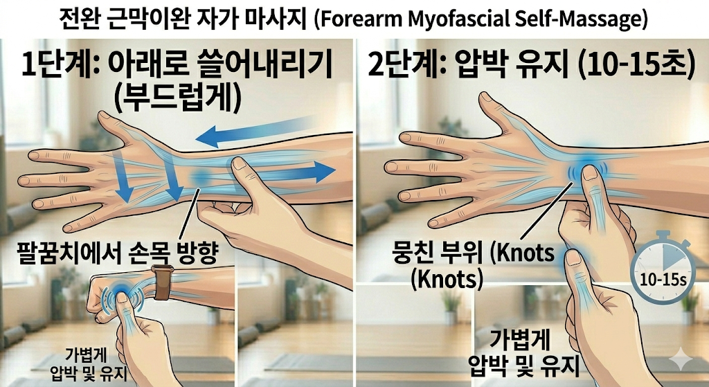 전완 근막 이완 자가 마사지 손목 터널 증후군 스트레칭 손목 저림 완화