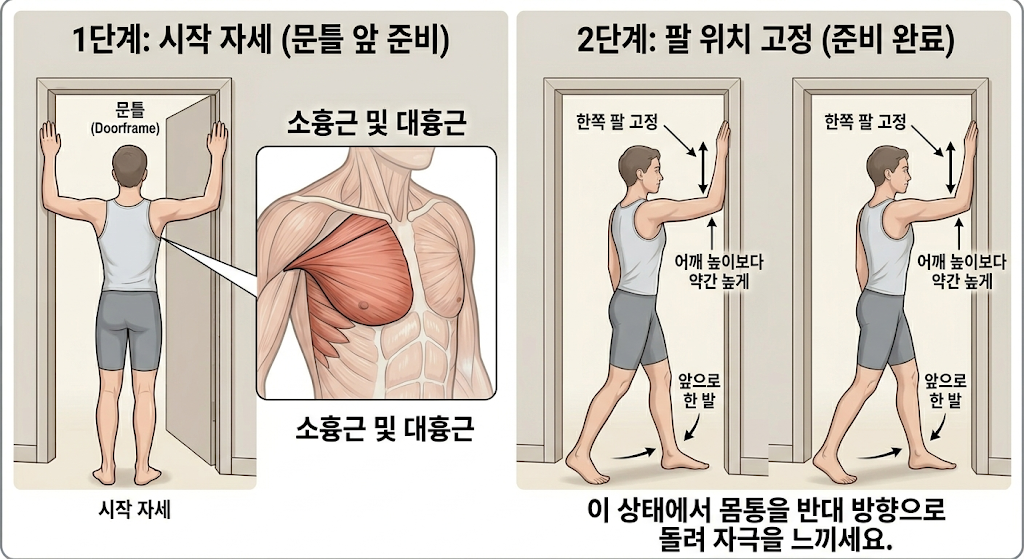 소흉근 스트레칭 문틀이용 어깨 통증 완화 회전근개 강화 충졸 증후군 완화