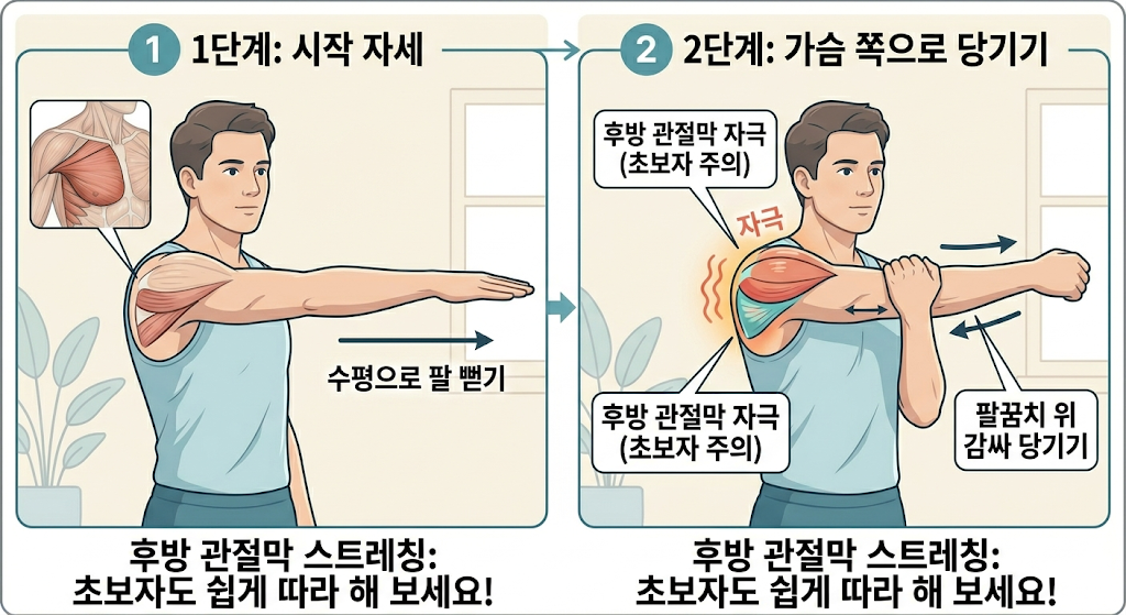 크로스 바디 후방 관절막 스트레칭 어깨 통증 완화 회전근개 강화 충돌 증후군 완화