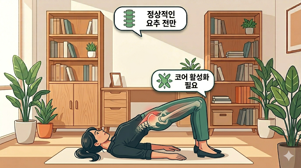 허리 통증 완화 운동 장요근 스트레칭 데드버그 브릿지